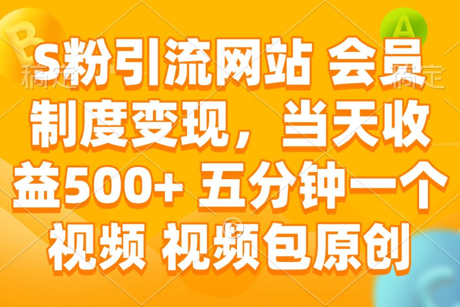 S粉引流网站 会员制度变现，当天收益500+ 五分钟一个视频 视频包原创