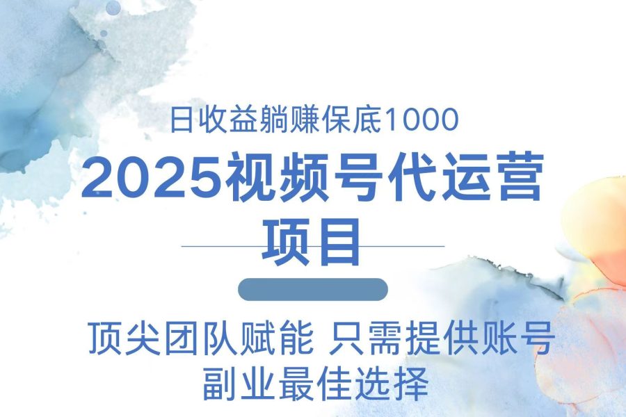 2025视频号代运营 日躺赚1000＋ 只需提供账号