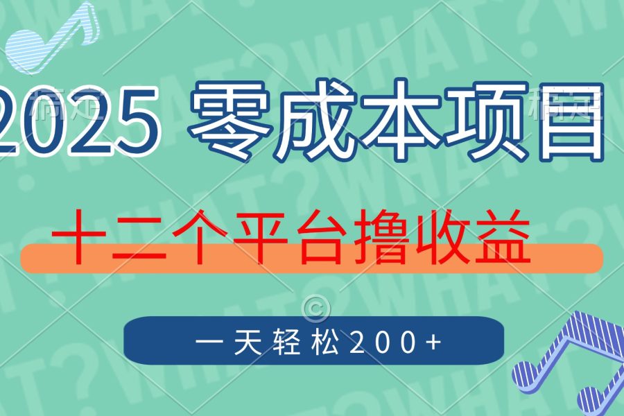 2025年零成本项目，十二个平台撸收益，单号一天轻松200+