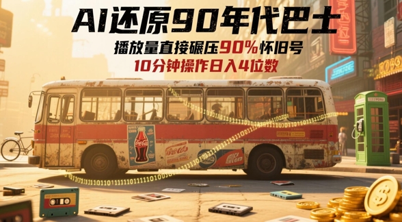 AI还原90年代巴士，一帧就让70后泪崩，播放量直接碾压90%怀旧号，每天操作十分钟，日入四位数