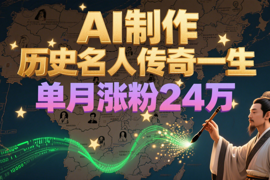 暴力起号！用AI制作历史名人传奇一生，单月涨粉24万，涨粉+变现赛道黑马来了