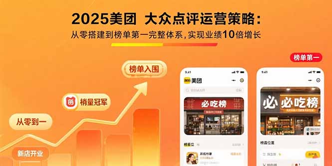 2025美团 大众点评运营策略:从零搭建到榜单第一完整体系,实现业绩10倍增长