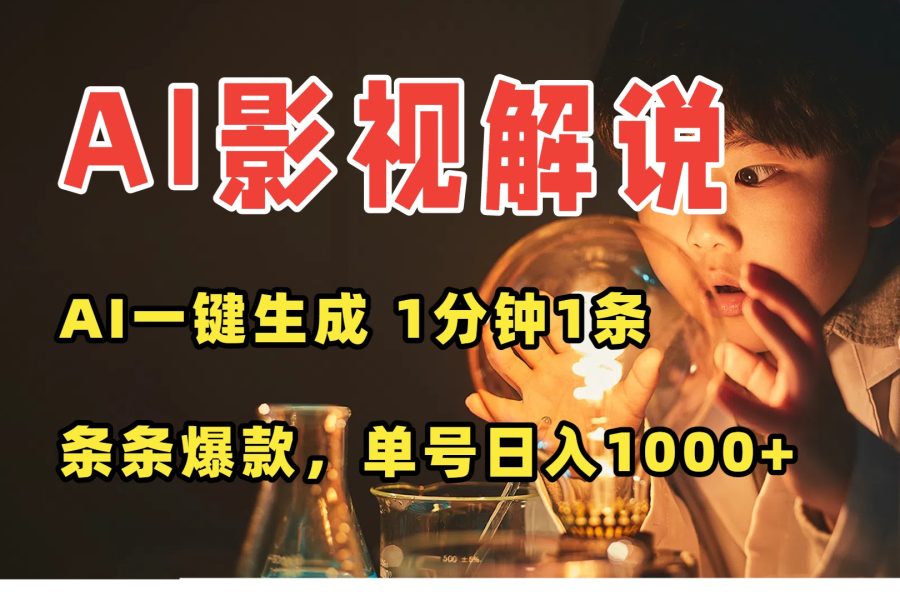 AI一键生成影视解说视频，无需剪辑1分钟1条，条条爆款，多平台变现日入…