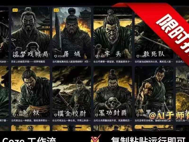 COZE扣子工作流一键生成历史人物一生的视频，复制粘贴运行即可，30s制作1个视频