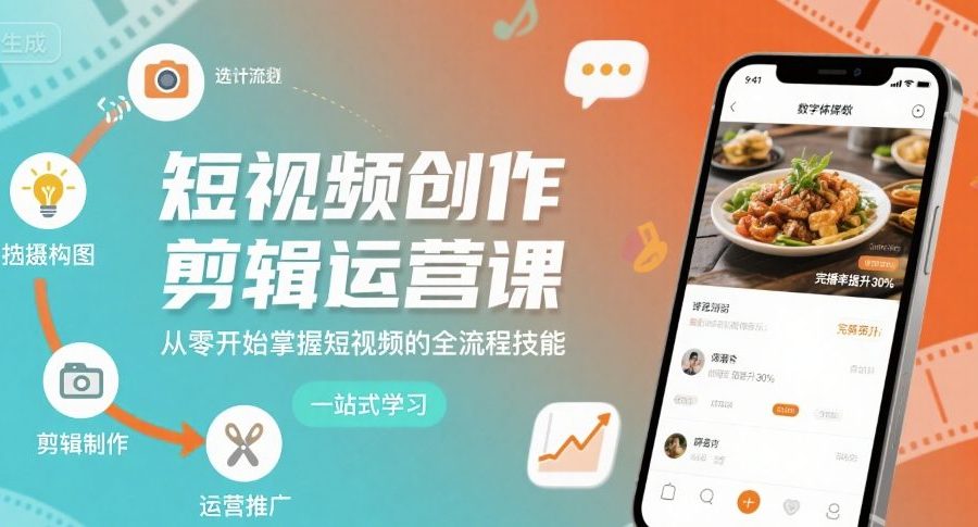 短视频创作剪辑运营课，从零开始掌握短视频的全流程技能