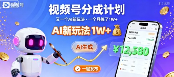 视频号分成计划：又一个AI新玩法，一个月搞了1W+，纯AI生成，一键发布即可