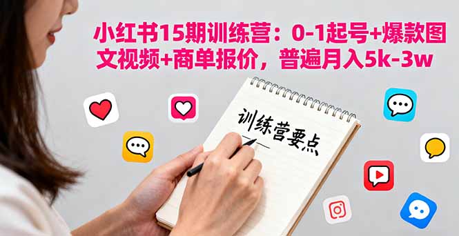小红书15期训练营：0-1起号+爆款图文视频+商单报价，普遍月入5k-3w