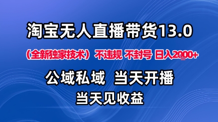 淘宝无人直播13.0，公域私域技术，不封号，不违规布局下半年旺季赛道，日入1K+(独家技术)【揭秘】