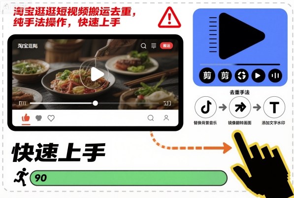 淘宝逛逛短视频搬运去重，纯手法操作，快速上手