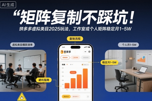 矩阵复制不踩坑！拼多多虚拟类目2025玩法，工作室或者个人矩阵稳定月1-5W【揭秘】