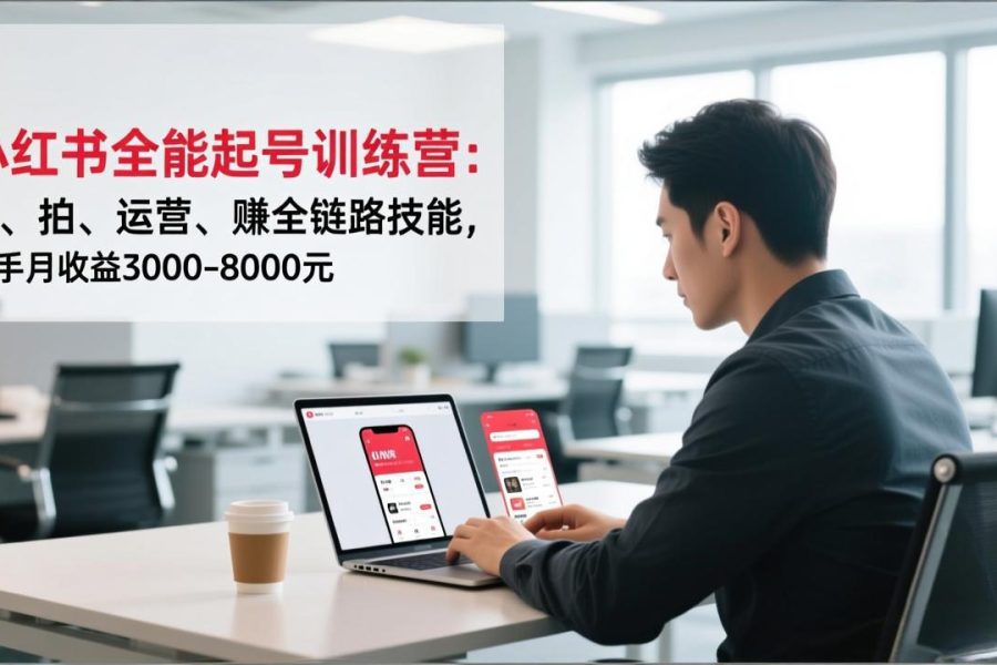 小红书全能起号训练营：写、拍、运营、赚全链路技能，新手月收益3000-8000元