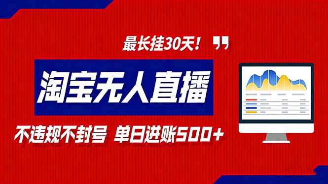 2026淘宝无人直播带货，不违规不封号，每日收益500+，最长挂30 天！