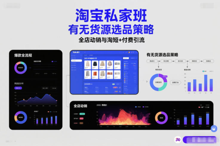 淘宝私家班，有无货源选品策略，高成功率爆款全流程打法，全店动销与淘短+付费引流(更新2026)