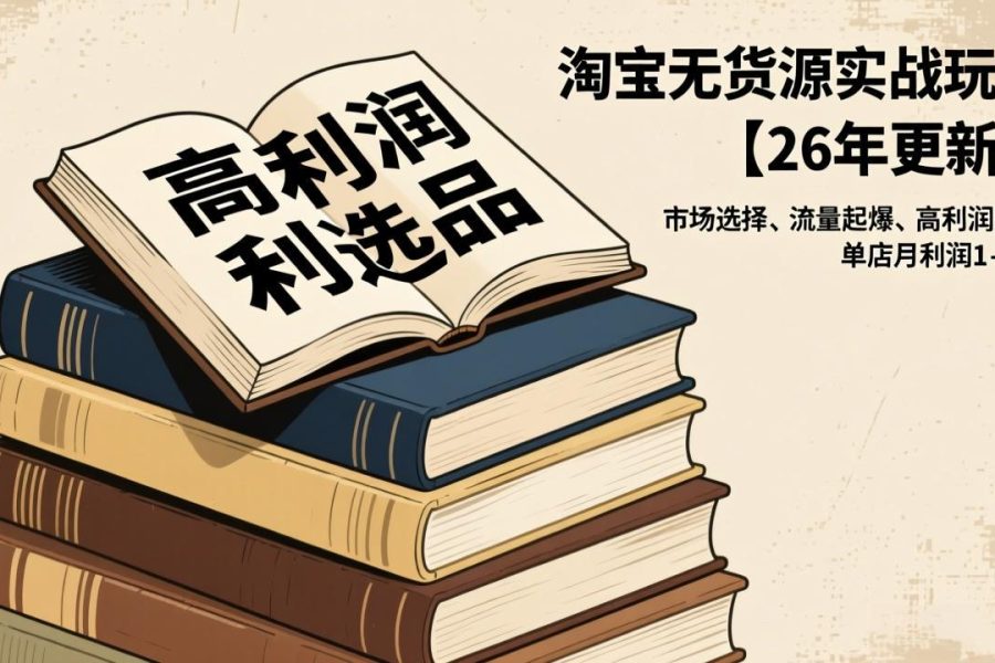 淘宝无货源实战玩法【26年更新】：市场选择、流量起爆、高利润选品，单店月利润1-4w