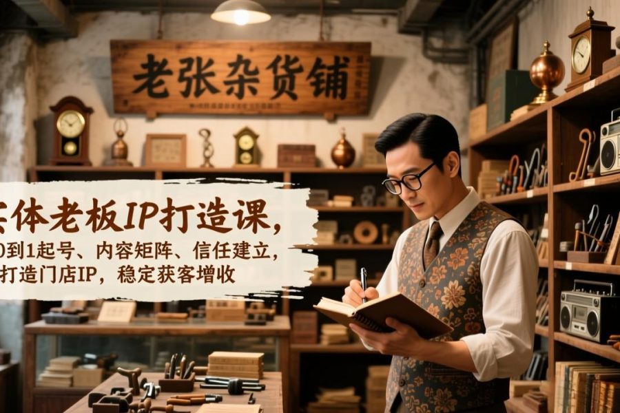 实体老板IP打造课，从0到1起号、内容矩阵、信任建立，打造门店IP，稳定获客增收