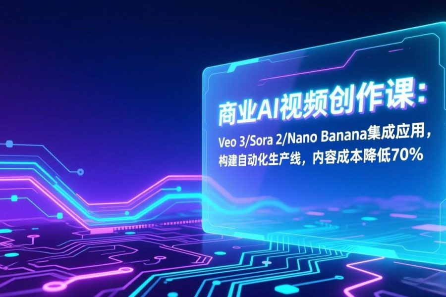商业AI视频创作课：Veo 3/Sora 2/Nano Banana集成应用，构建自动化生产线，内容成本降低70%