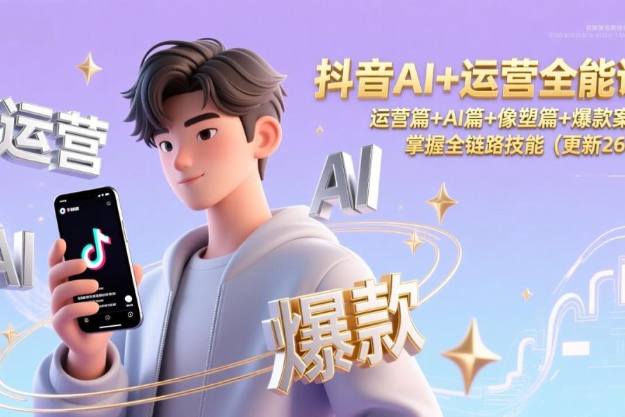 抖音AI+运营全能课，运营篇+AI篇+像塑篇+爆款案例，掌握全链路技能(更新26年