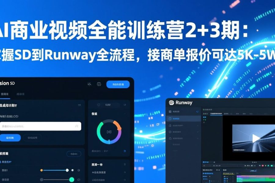 AI商业视频全能训练营2+3期：掌握SD到Runway全流程，接商单报价可达5K-5W