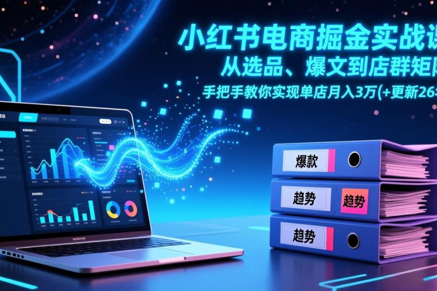 小红书电商掘金实战课，从选品、爆文到店群矩阵，手把手教你实现单店月入3万+(更新26年