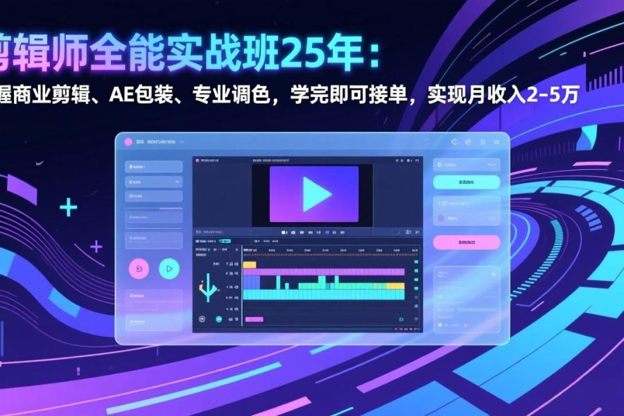 剪辑师全能实战班25年：掌握商业剪辑、AE包装、专业调色，学完即可接单，实现月收入2-5万