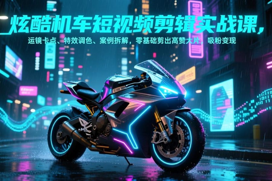 炫酷机车短视频剪辑实战课，运镜卡点、特效调色、案例拆解，零基础剪出高赞大片，吸粉变现