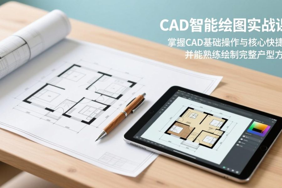 CAD智能绘图实战课：掌握CAD基础操作与核心快捷键，并能熟练绘制完整户型方案