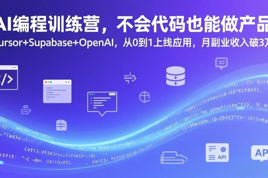 AI编程训练营，不会代码也能做产品，Cursor+Supabase+OpenAI，从0到1上线应用，月副业收入破3万
