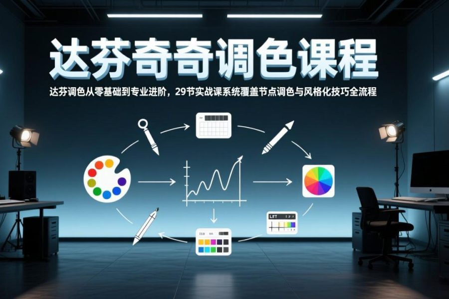达芬奇调色从零基础到专业进阶，29节实战课系统覆盖节点调色与风格化技巧全流程