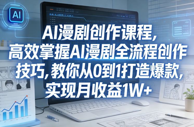 某社群AI漫剧创作课程，高效掌握AI漫剧全流程创作技巧，教你从0到1打造爆款，实现月收益1W+
