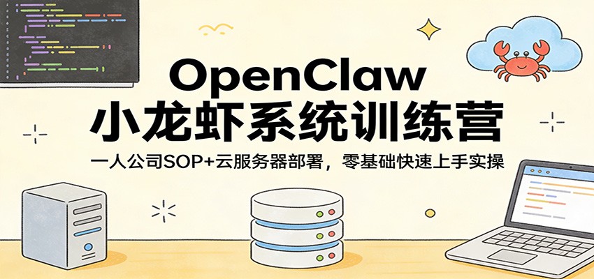 OpenClaw小龙虾系统训练营：一人公司SOP，云服务器部署，零基础快速上手实操