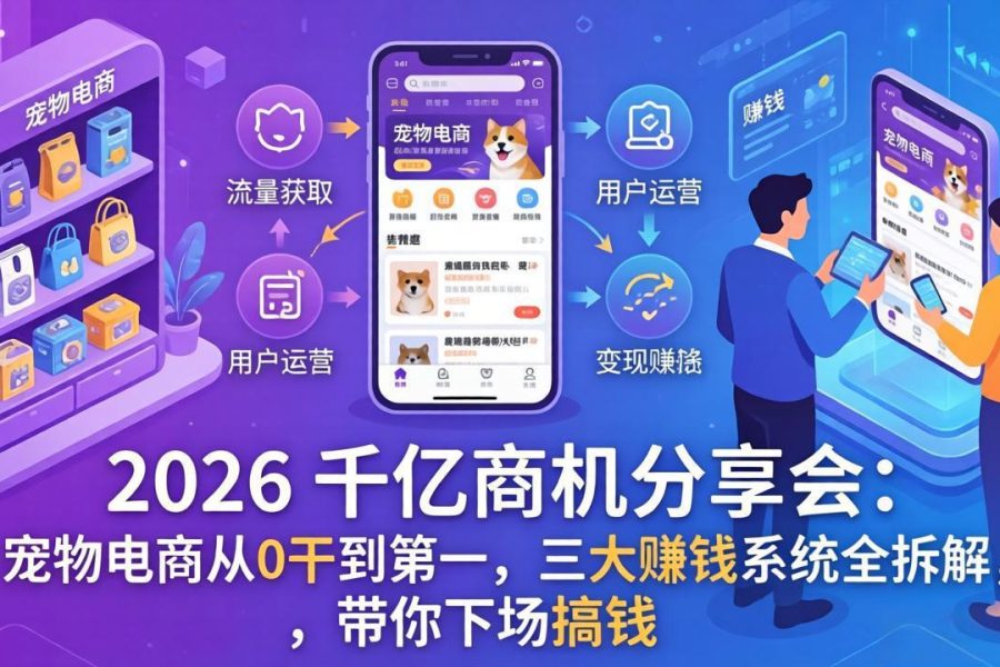2026 千亿商机分享会：宠物电商从0干到第一，三大赚钱系统全拆解，带你下场搞钱