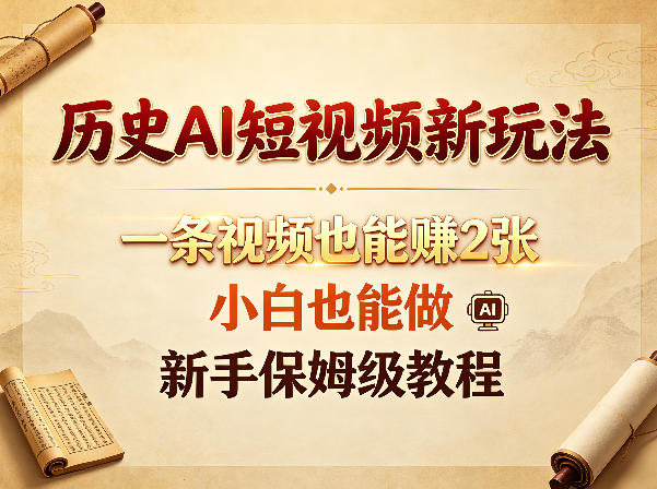 历史AI短视频新玩法，一条视频也能賺2张，小白也能做，新手保姆级教程-创课坊
