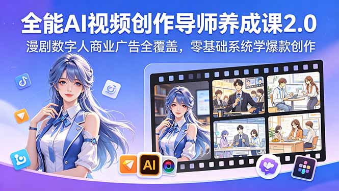 全能AI视频创作导师养成课2.0,漫剧数字人商业广告全覆盖,零基础系统学爆款创作-创课坊