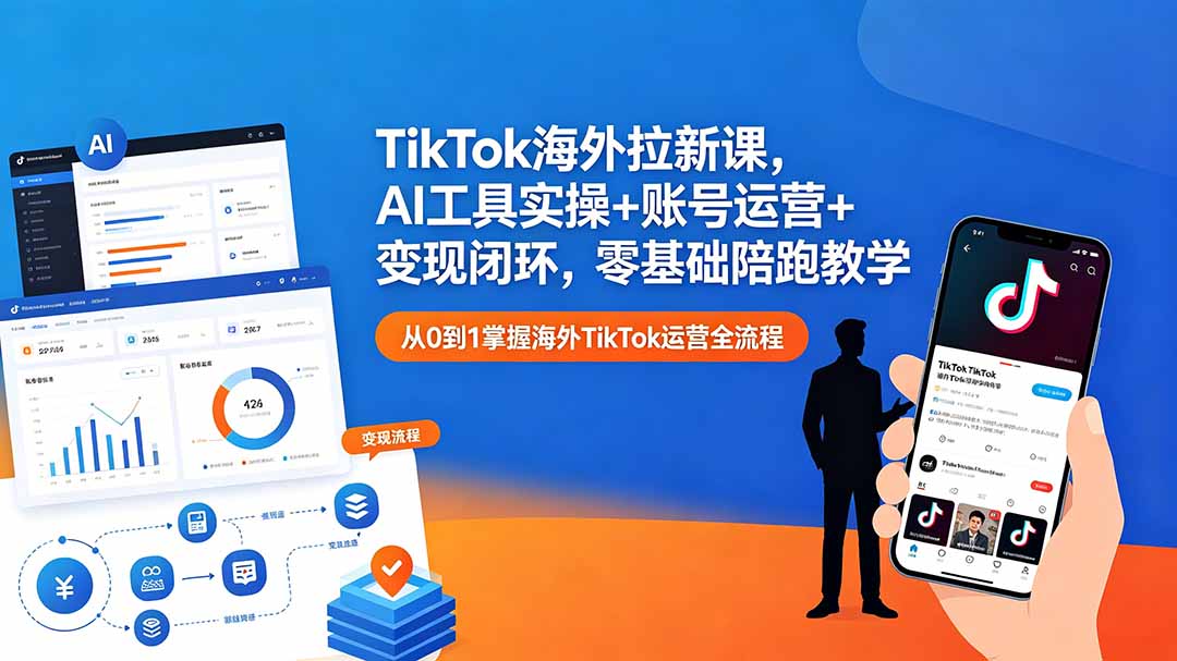 TikTok海外拉新课，AI工具实操+账号运营+变现闭环，零基础陪跑教学-创课坊