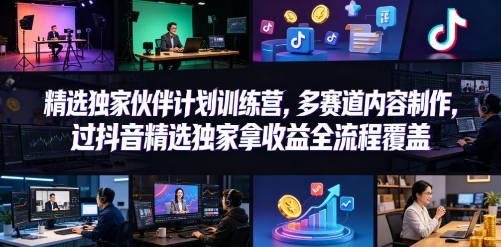 小豁食堂精选独家伙伴计划训练营，多赛道内容制作，过抖音精选独家拿收益全流程覆盖-创课坊