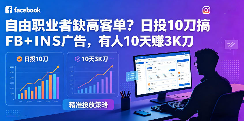 自由职业者缺高客单？日投10刀搞FB+INS广告，有人10天赚3K刀！【原创双语字幕】-创课坊