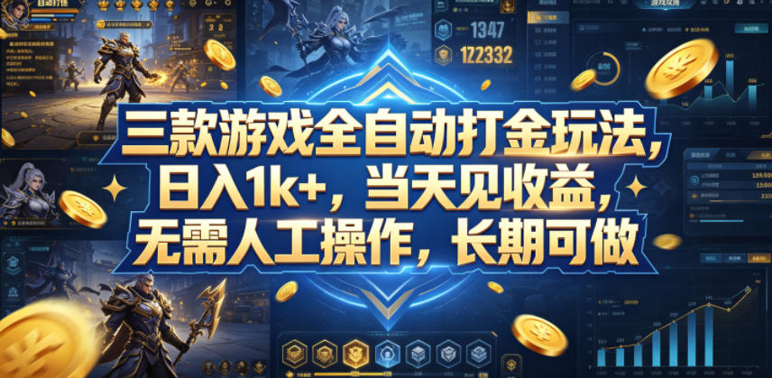 三款游戏全自动打金玩法，日入1k+，当天见收益，无需人工操作，长期可做【揭秘】-创课坊