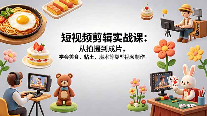 短视频剪辑实战课：从拍摄到成片，学会美食、粘土、魔术等类型视频制作-创课坊