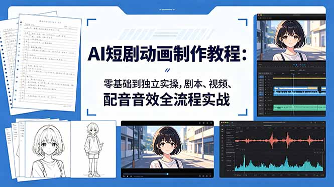 AI短剧动画制作教程：零基础到独立实操，剧本、视频、配音音效全流程实战-创课坊