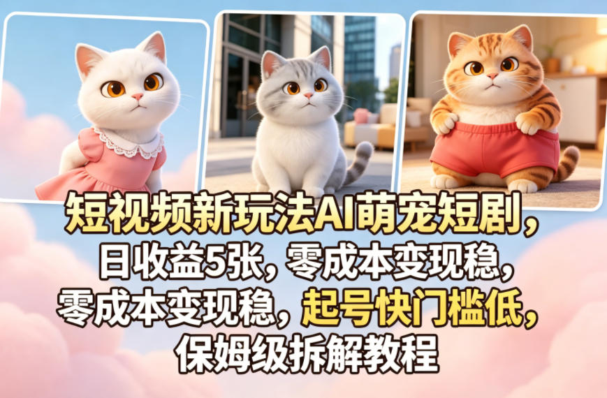 短视频新玩法AI萌宠短剧，日收益5张，零成本变现稳，起号快门槛低，保姆级拆解教程-创课坊