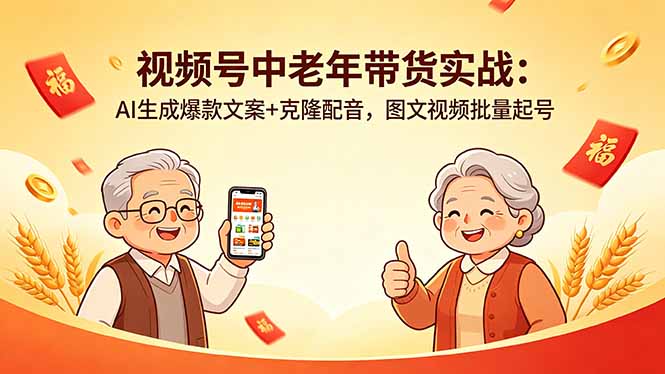视频号中老年带货实战：AI生成爆款文案+克隆配音，图文视频批量起号-创课坊