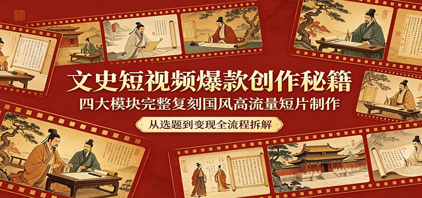 文史短视频爆款创作秘籍：四大模块完整复刻国风高流量短片制作-创课坊