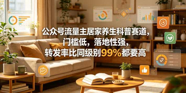 公众号流量主居家养生科普赛道，门槛低，落地性强，转发率比同级别99％都要高-创课坊