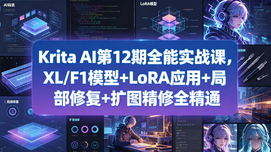 Krita AI第12期全能实战课，XL/F1模型+LoRA应用+局部修复+扩图精修全精通-创课坊