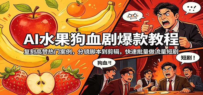 AI水果狗血剧爆款教程：复刻高赞热门案例，分镜脚本到剪辑，快速批量做流量短剧-创课坊