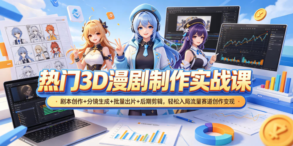热门3D漫剧制作实战课,剧本创作+分镜生成+批量出片+后期剪辑,轻松入局流量赛道创作变现-创课坊