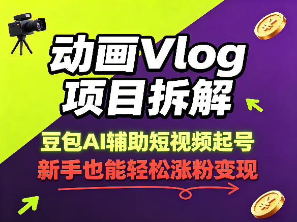 动画Vlog项目拆解，豆包AI辅助短视频起号，新手也能轻松涨粉，43条作品涨粉8.3W-创课坊