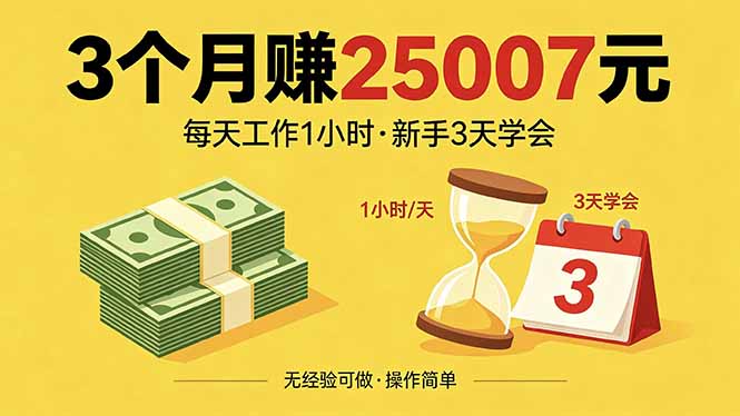 3个月赚钱25007元，每天工作1个小时，新手3天全部学会！-创课坊