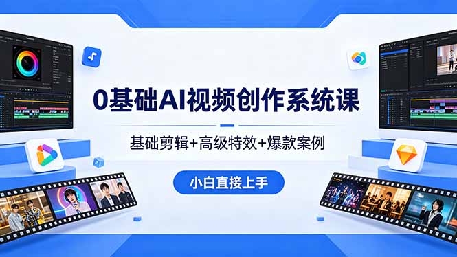 0基础AI视频创作系统课，基础剪辑+高级特效+爆款案例，小白直接上手-创课坊
