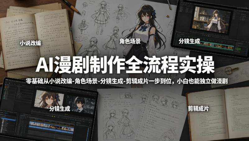 AI漫剧制作全流程实操，零基础从小说改编-角色场景-分镜生成-剪辑成片一步到位，小白也能独立做漫剧-创课坊